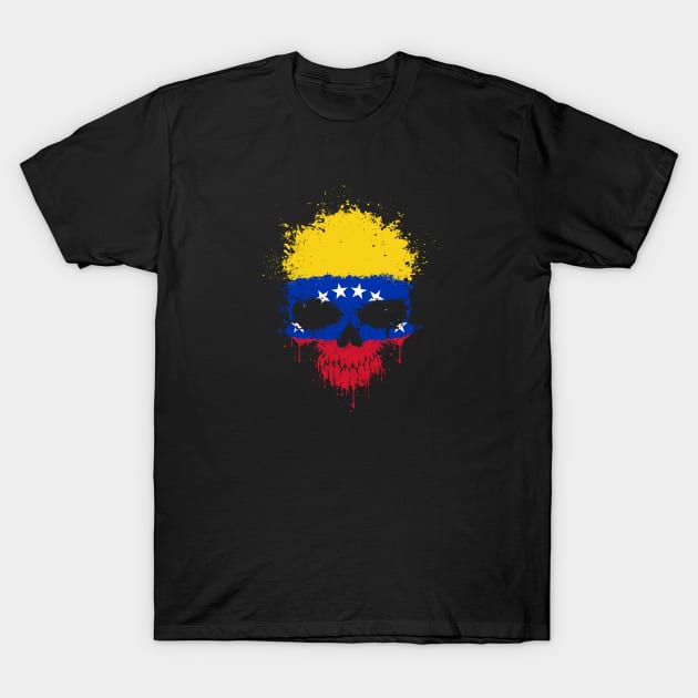 Chaotic Venezuelan Flag Splatter Skull T-Shirt by jeffbartels